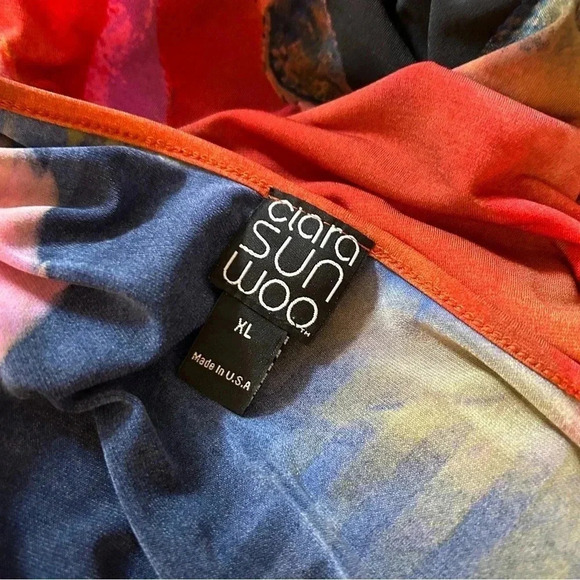 ❤️ Clara Sun Woo Abstract Grid Angle Flow Tunic Silky Knit Red Water Color XL - Picture 6 of 12